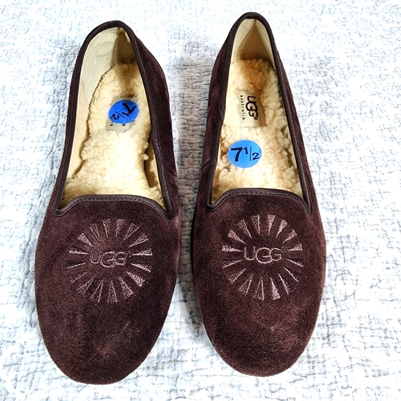 UGG Shoes - NWOB UGG Alloway Burgundy Brown Suede Fleece Lined Loafer Slipper Size 7.5